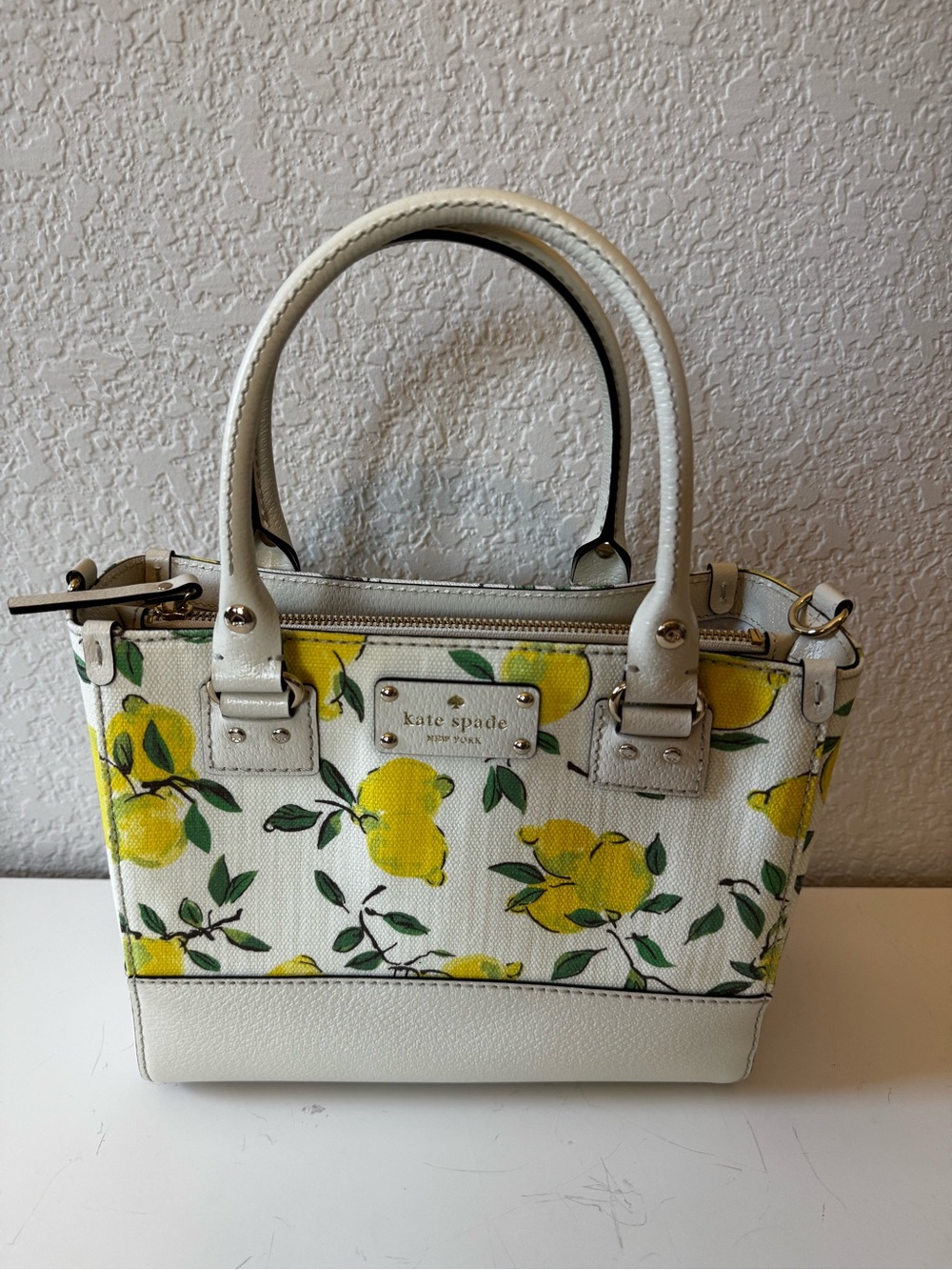 Kate Spade Lemon-Print White Leather Tote